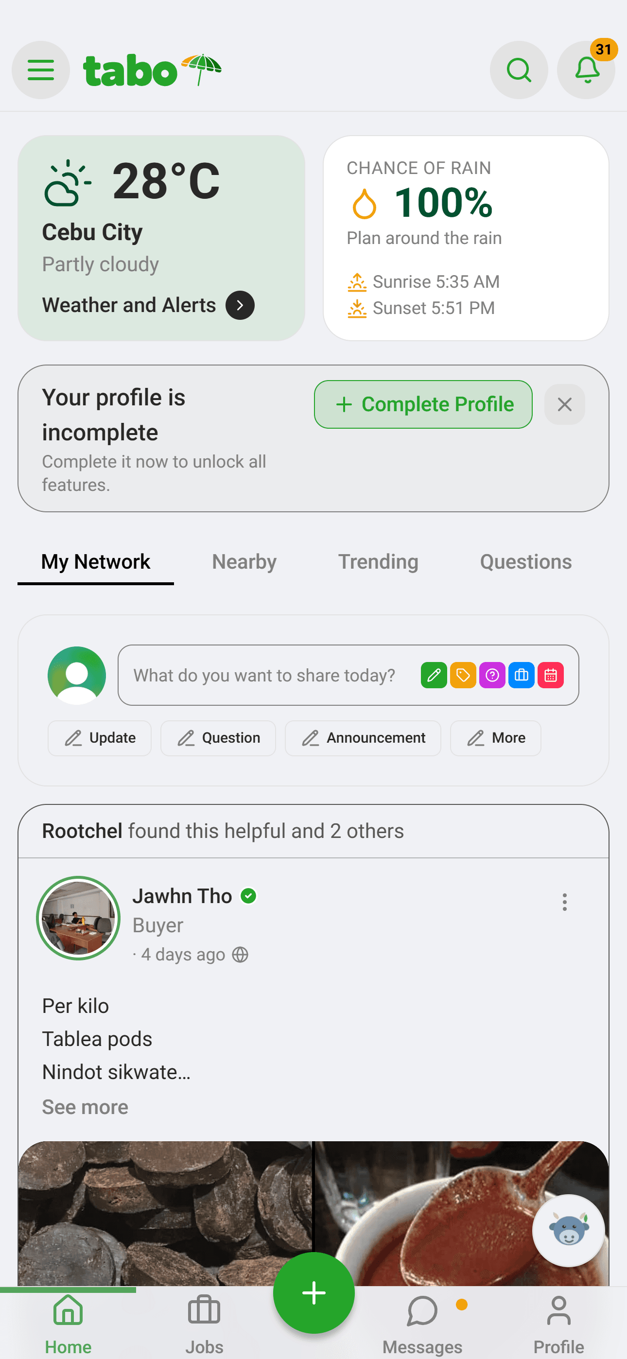TABO mobile application network feed